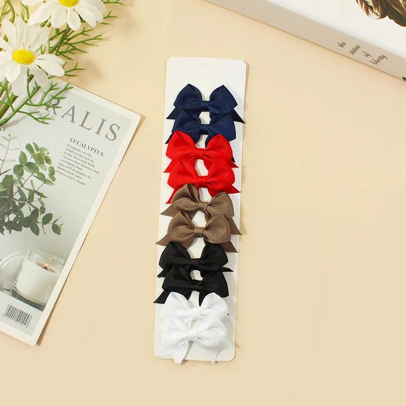 10Pcs/Set New Cute Solid Ribbon Bowknot Hair Clips for Baby Girls Handmade Bows Hairpin Barrettes Headwear Baby Hair Accessories - MAXIME