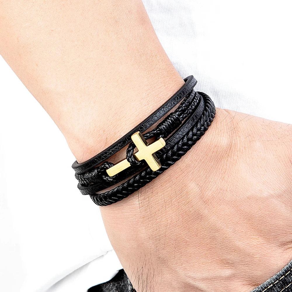 New Cross Men's Leather Bracelets Stainless Steel - MAXIME