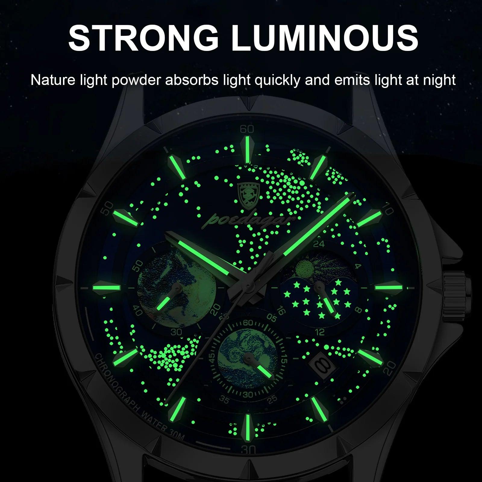 POEDAGAR Luxury Man Wristwatch Business Starry Sky Quartz Men - MAXIME