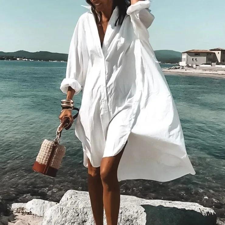 Spring Summer Women Loose Shirt Dress Casual Long Sleeve - MAXIME