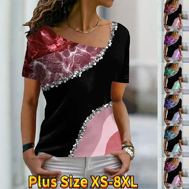 Women's Sleeve T Shirt V Neck Basic Shirt Top Summer XS-8XL - MAXIME