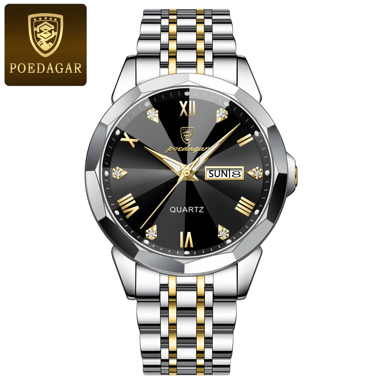 POEDAGAR Luxury Men Watch Stainless Steel Band Men's Quartz Watches Sports - MAXIME