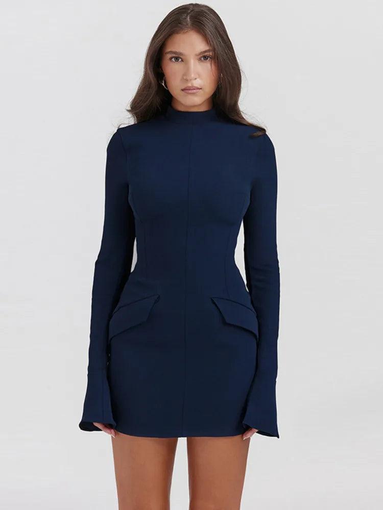 Maxime Elegant Dark Blue Commuting Mini Dress - MAXIME