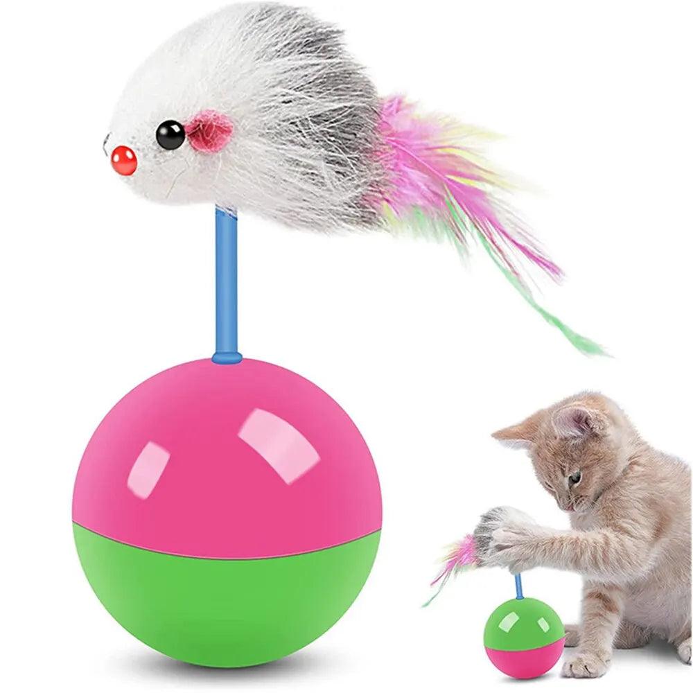 Maxime Pet Cat Toys Durable Colorful Feather Mimi Favorite Fur Mouse Tumbler Kitten Cat Toys Play Balls for Catch Cats Supplies 2PCS - MAXIME