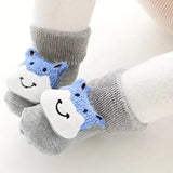 Maxime 1 Pair Of Gray Baby Cotton Floor Socks Cute 3D Cartoon Animal Anti Slip Shoes Baby Warm Comfortable - MAXIME