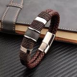 Leather Men Bracelet Stone Bead Bracelet Stainless Steel Jewelry Male Wrist Bangle Gift - MAXIME