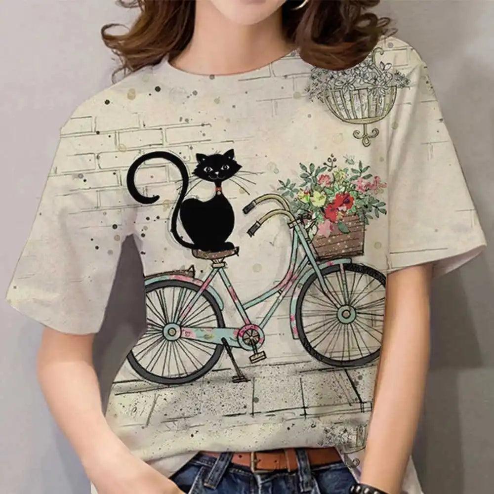 Womens T-shirt 3D Kawaii Cat Print Tees - MAXIME