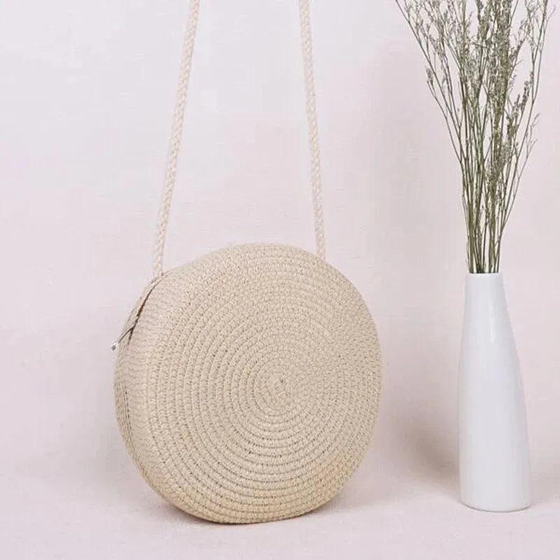 Maxime Minimalist Straw Bag Round Crossbody Purse Women Shoulder Vocation Style Handbag - MAXIME