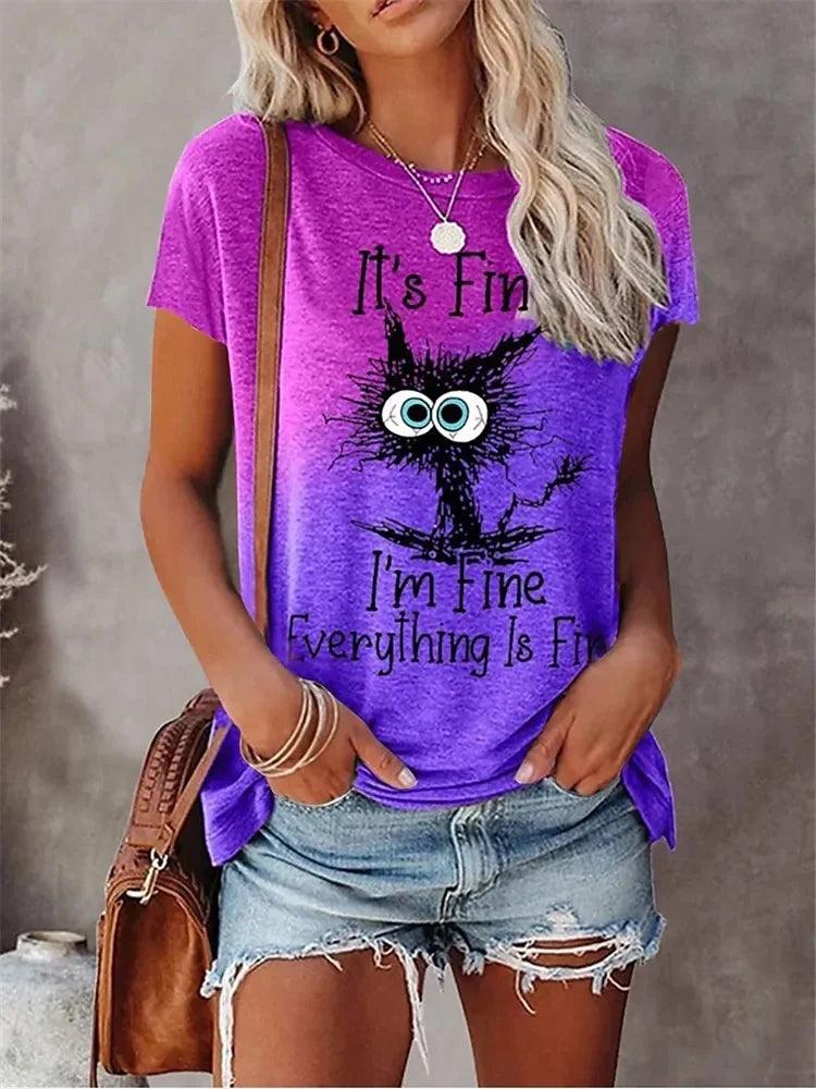 Summer New Women's Fashion T-shirt Round Neck Plus Size Shirt Tops 3D Printed Casual - MAXIME