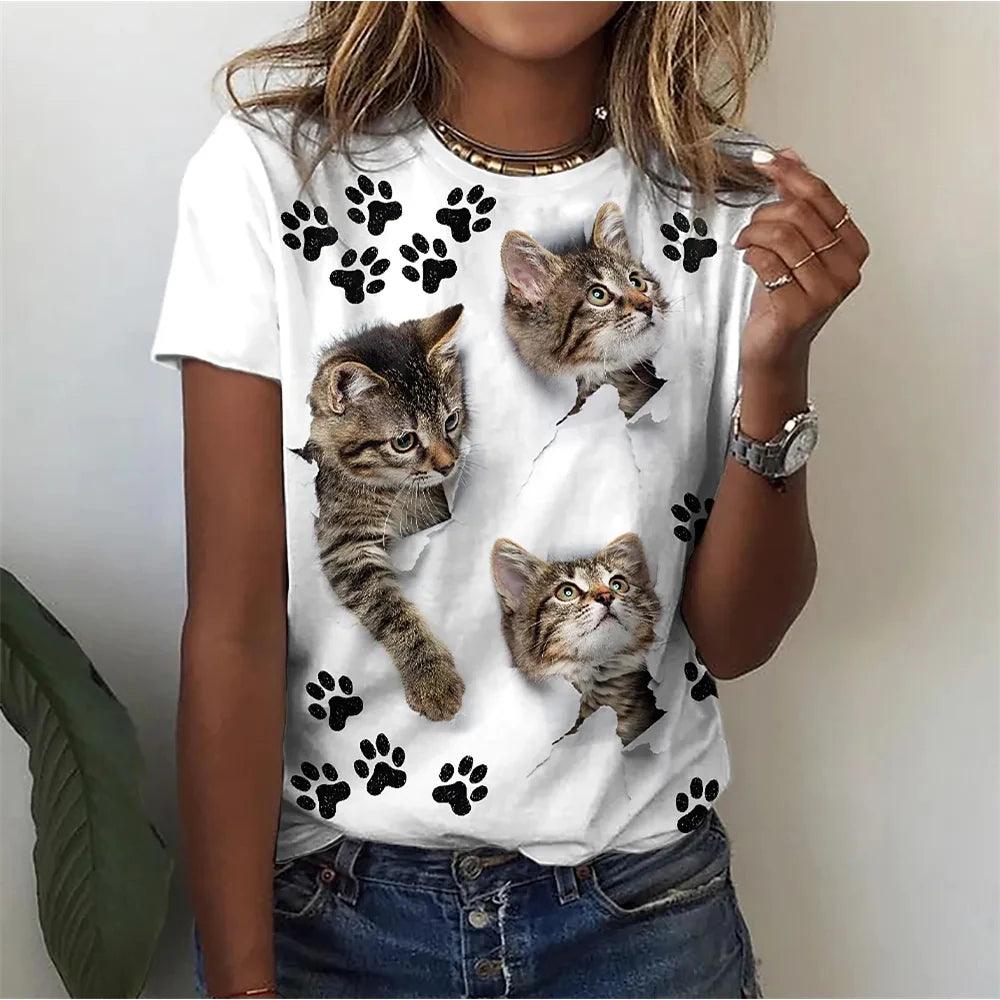 Womens T-shirt 3D Kawaii Cat Print Tees - MAXIME