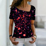 Women's Fashion New Glitter Print Themed Short Sleeve T Shirt V Neck Basic Shirt Top Summer XS-8XL/3D Printing - MAXIME