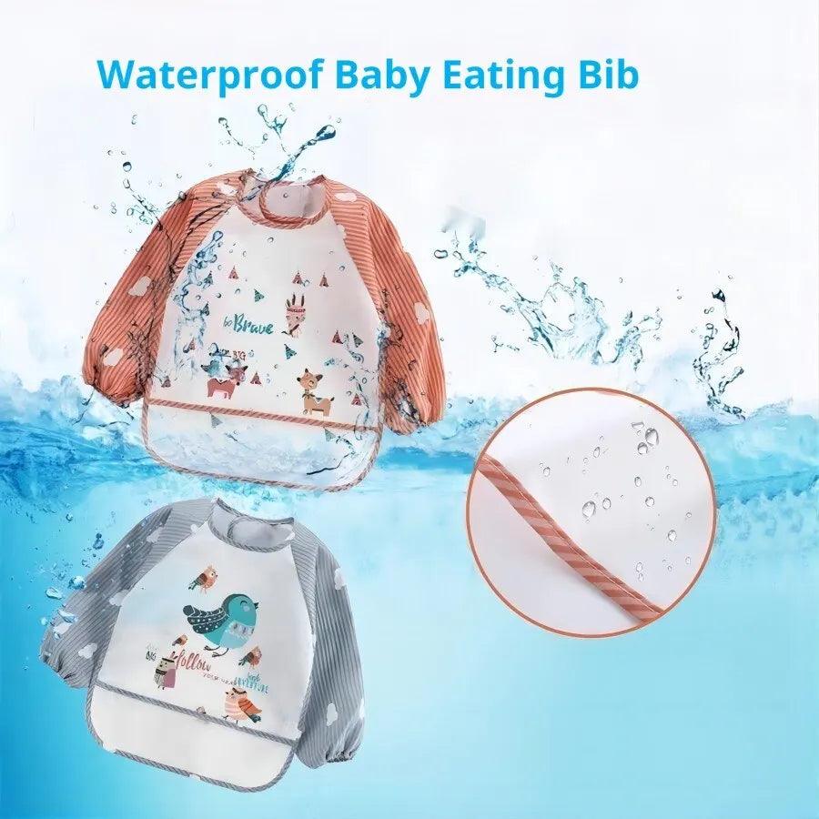 Maxime 1Pcs Waterproof Eating Smock Infant Toddler Baby Cartoon Long Sleeve Art Apron Animal Smock Soft Baby Bib Burp Clothes - MAXIME