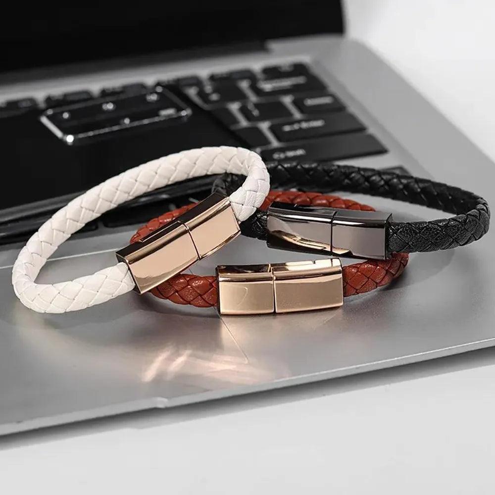 Maxime 3D 6A Leather Bracelet Micro USB Type C Portable Keychain USB Data cable Super Fast Charging Mobile Phone Charger Cable - MAXIME