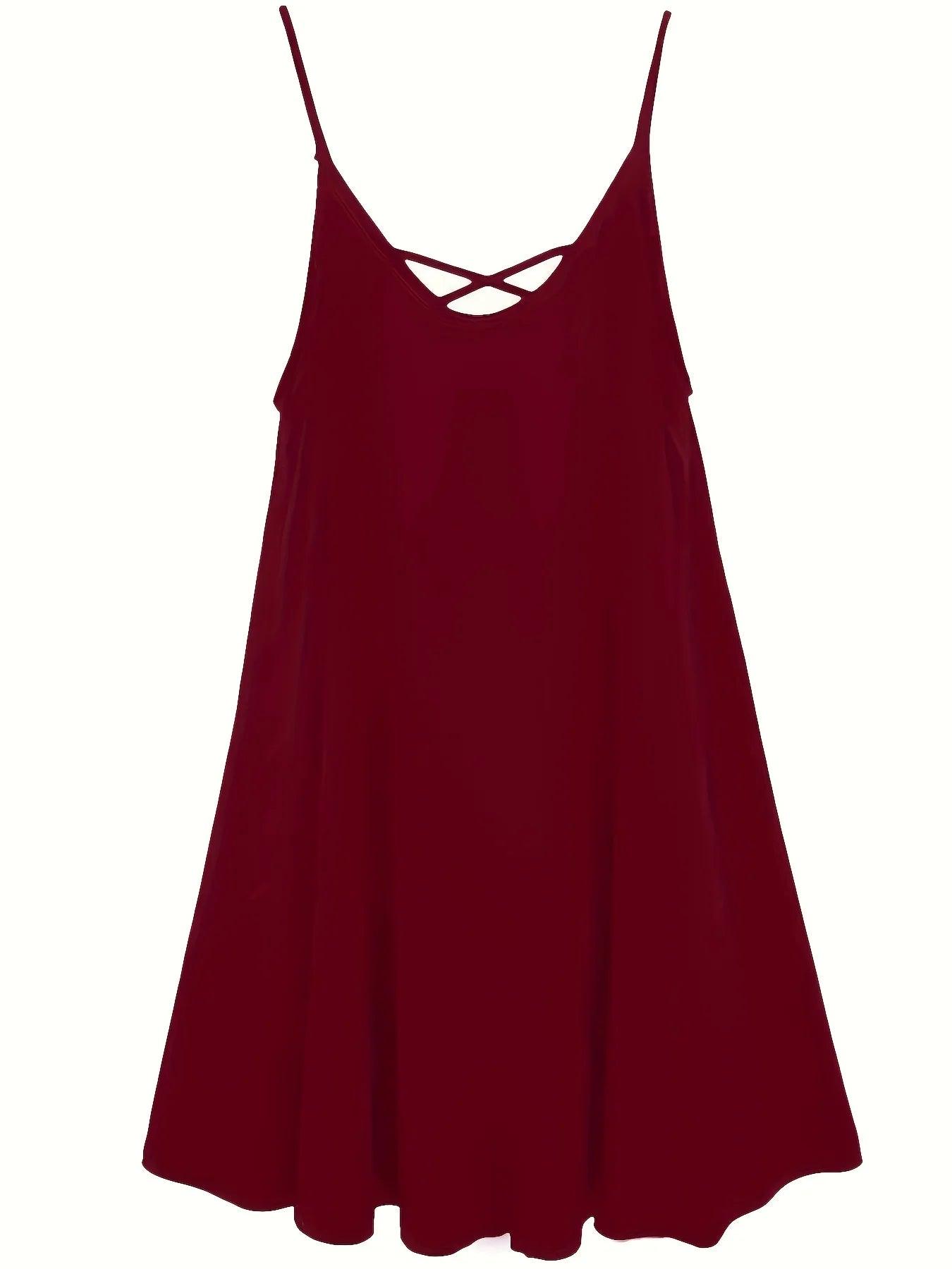 Women's Loose Backless Slip Cross Fashion Solid Color Dress - MAXIME