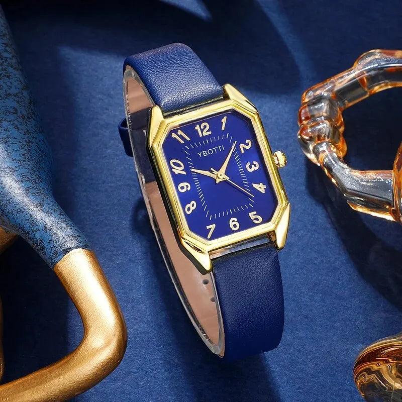 Maxime Luxury Fashion Square Women's Watches Brand Ladies Quartz Wristwatch Classic Simple Femme Blue Leather Band Relogio Feminino - MAXIME