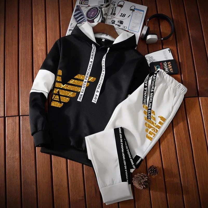 Men's New Warm Sportswear Fashion Printed Hooded Sweatshirt Set - MAXIME