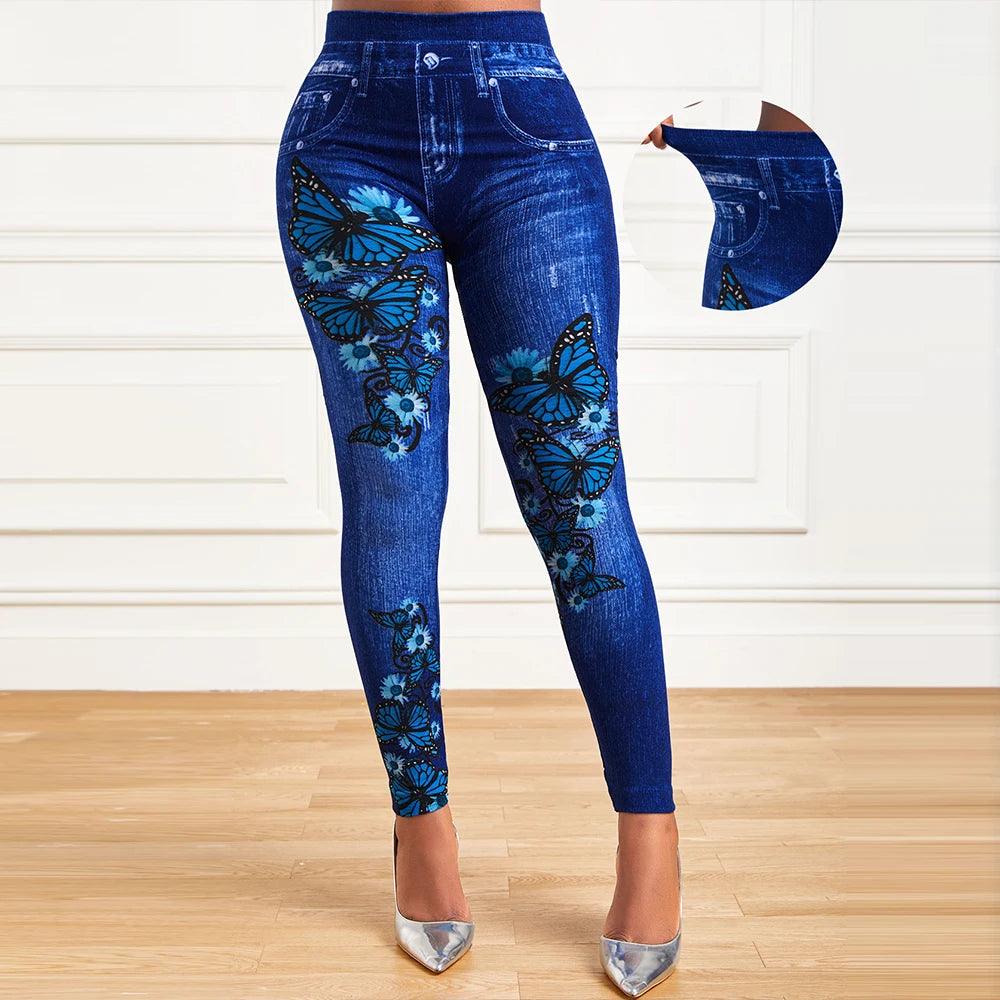 Women High Waist Stretchy Legging Denim Look Skinny Jeggings - MAXIME