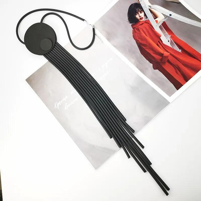 Maxime New Luxury Rubber Necklace For Women Long Tassel Necklace Bohemia Clothes Simple Chain Jewelry Punk Style Pendant Black Necklace - MAXIME