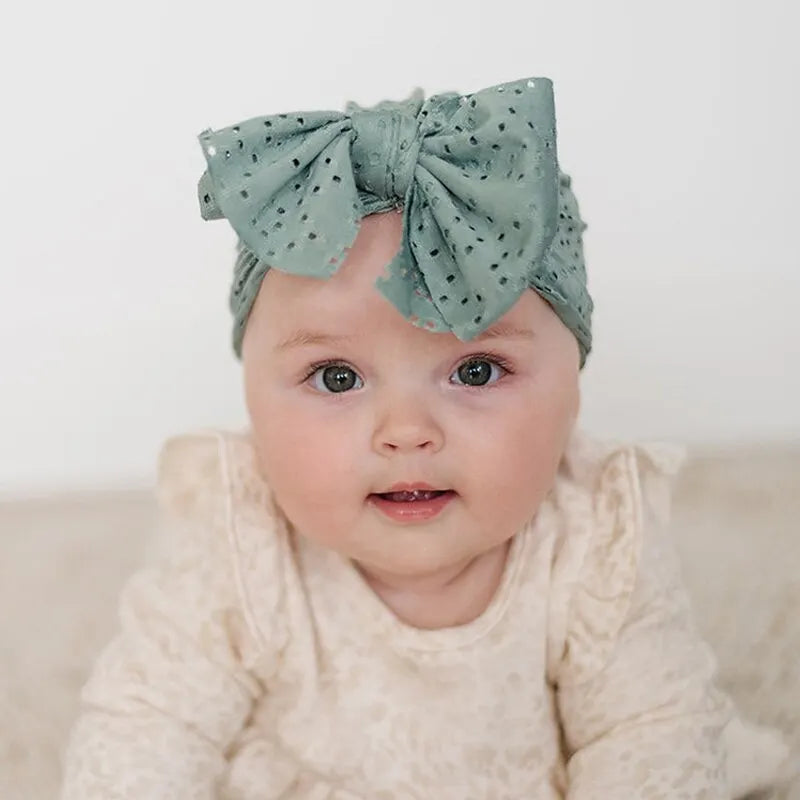 Maxime 3 Pcs Headdress Fetal Cap White Green Pink Children Baby Solid Color Breathable Hollow Out Porous Bow Fetal Cap - MAXIME