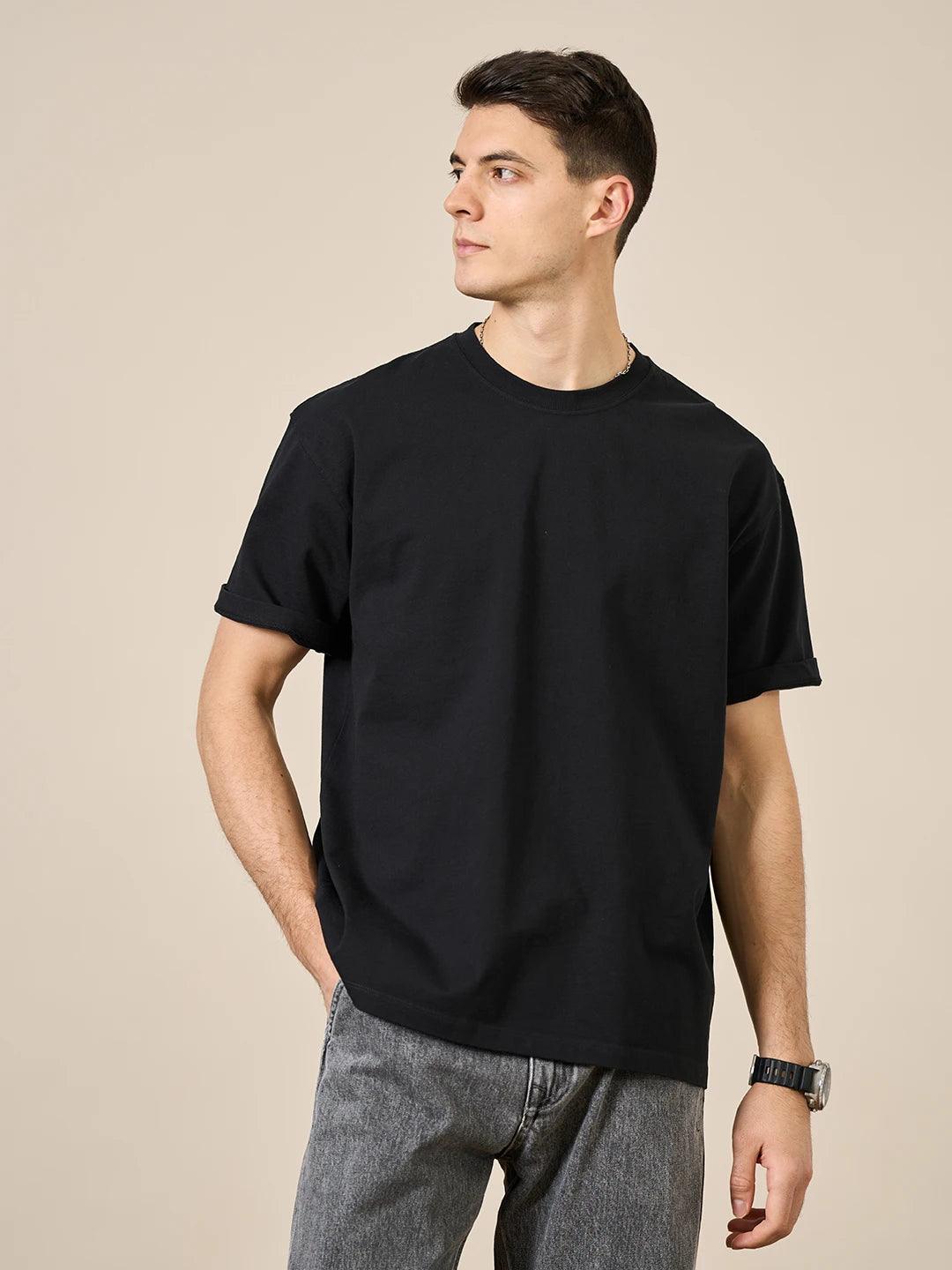 T-shirt Men High Quality Solid Color Drop Sleeve Loose - MAXIME