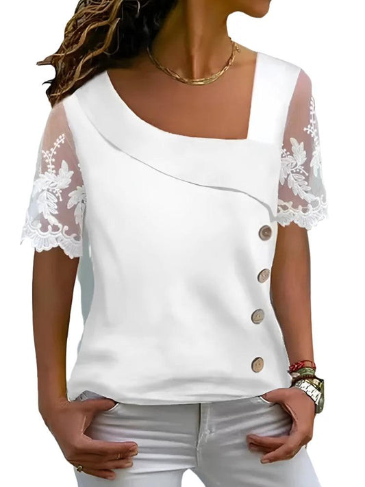 Lace Short Sleeve Tops And Blouses - MAXIME