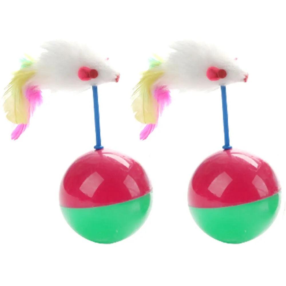 Maxime Pet Cat Toys Durable Colorful Feather Mimi Favorite Fur Mouse Tumbler Kitten Cat Toys Play Balls for Catch Cats Supplies 2PCS - MAXIME