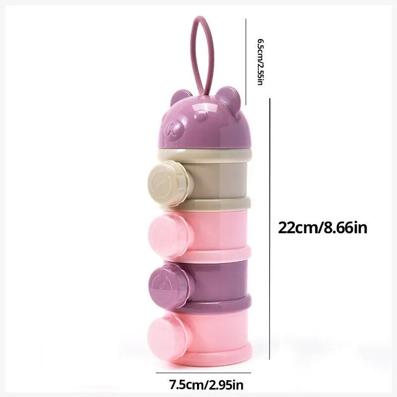 Maxime 4 Layer Purple Side Open Bear Portable Baby Food Storage Box Independent Layered Cartoon Milk Powder Box Snack Container - MAXIME