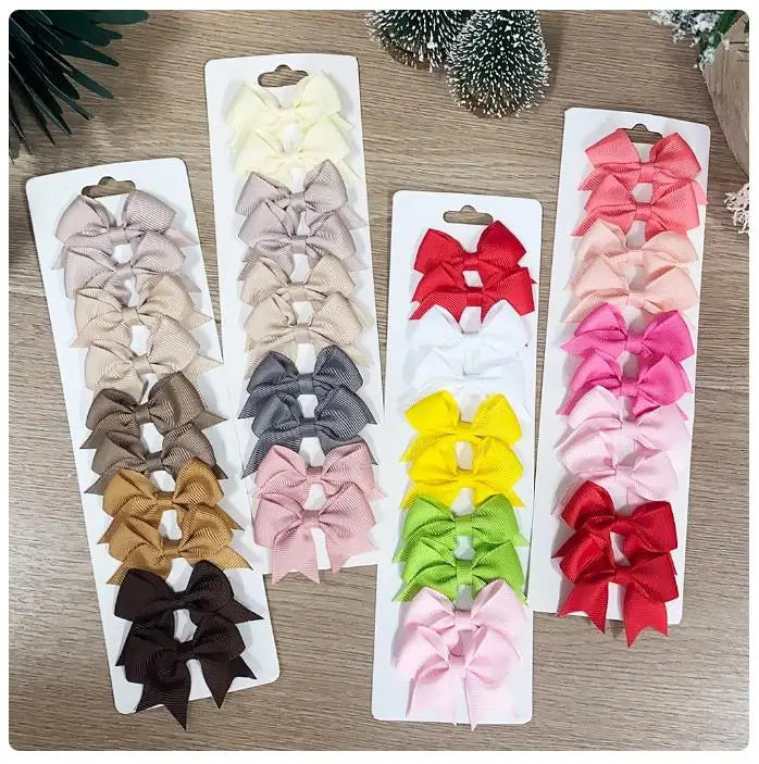 10Pcs/Set New Cute Solid Ribbon Bowknot Hair Clips for Baby Girls Handmade Bows Hairpin Barrettes Headwear Baby Hair Accessories - MAXIME