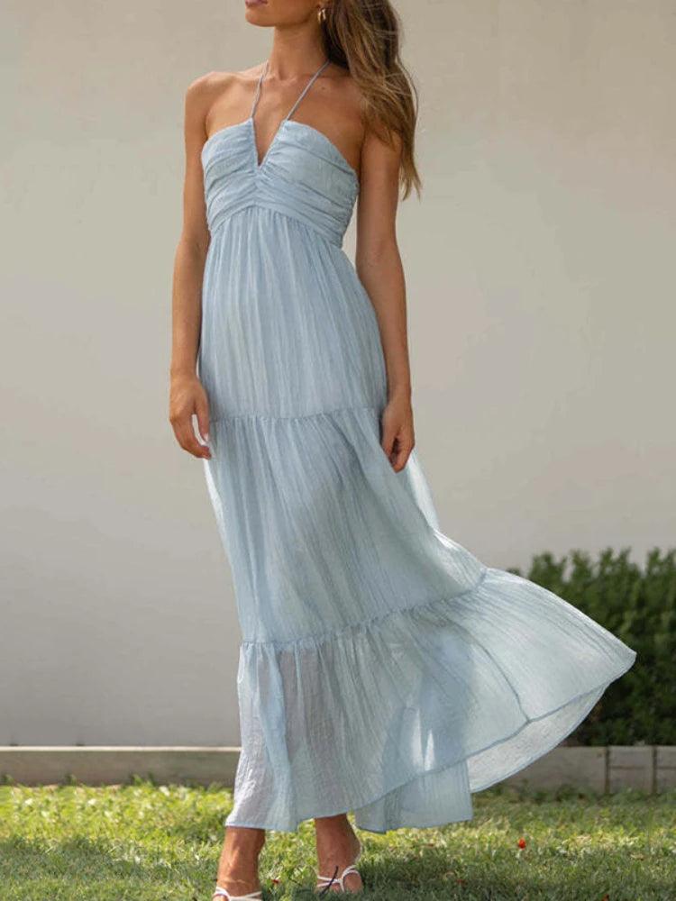 Women's Summer V Neck Sleeveless Long Beach Dresses - MAXIME