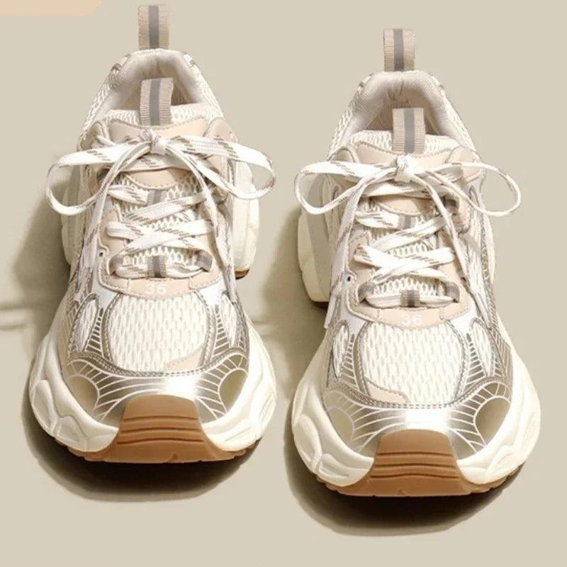 Designers White Sneakers Women Flats Shoes Lace Up Vulcanize Shoes Female Mesh Wedge Platform Casual Zapatillas Mujer - MAXIME