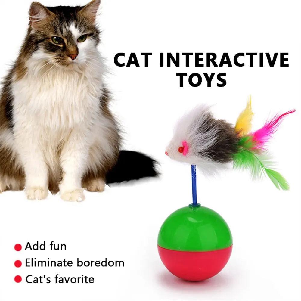 Maxime Pet Cat Toys Durable Colorful Feather Mimi Favorite Fur Mouse Tumbler Kitten Cat Toys Play Balls for Catch Cats Supplies 2PCS - MAXIME