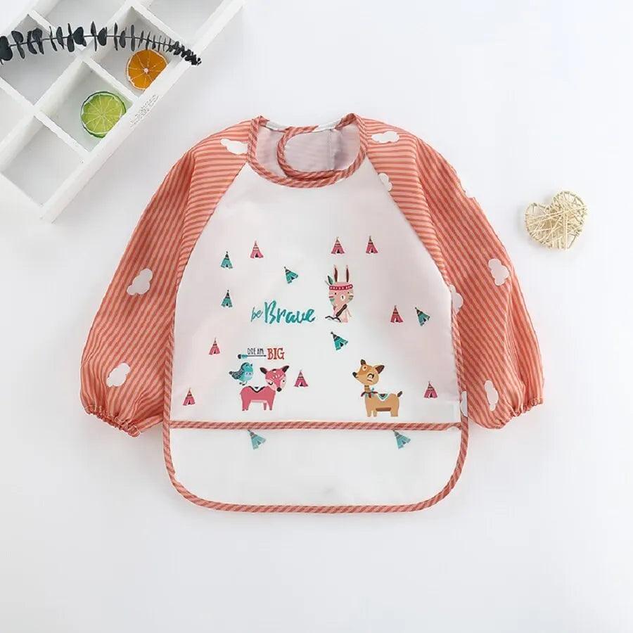 Maxime 1Pcs Waterproof Eating Smock Infant Toddler Baby Cartoon Long Sleeve Art Apron Animal Smock Soft Baby Bib Burp Clothes - MAXIME