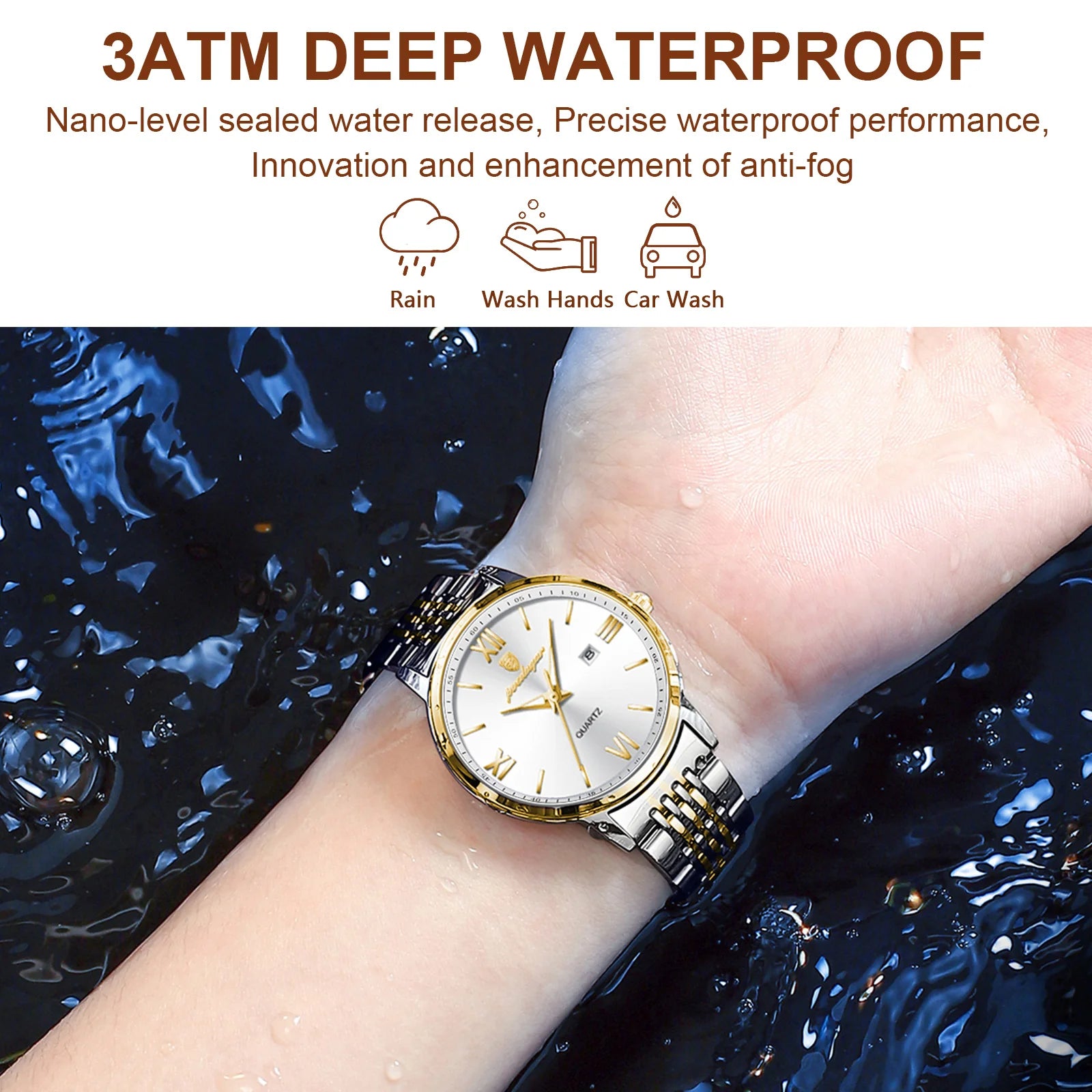 POEDAGAR Ladies Wristwatch Luxury Waterproof Luminous Date Gold Watch - MAXIME