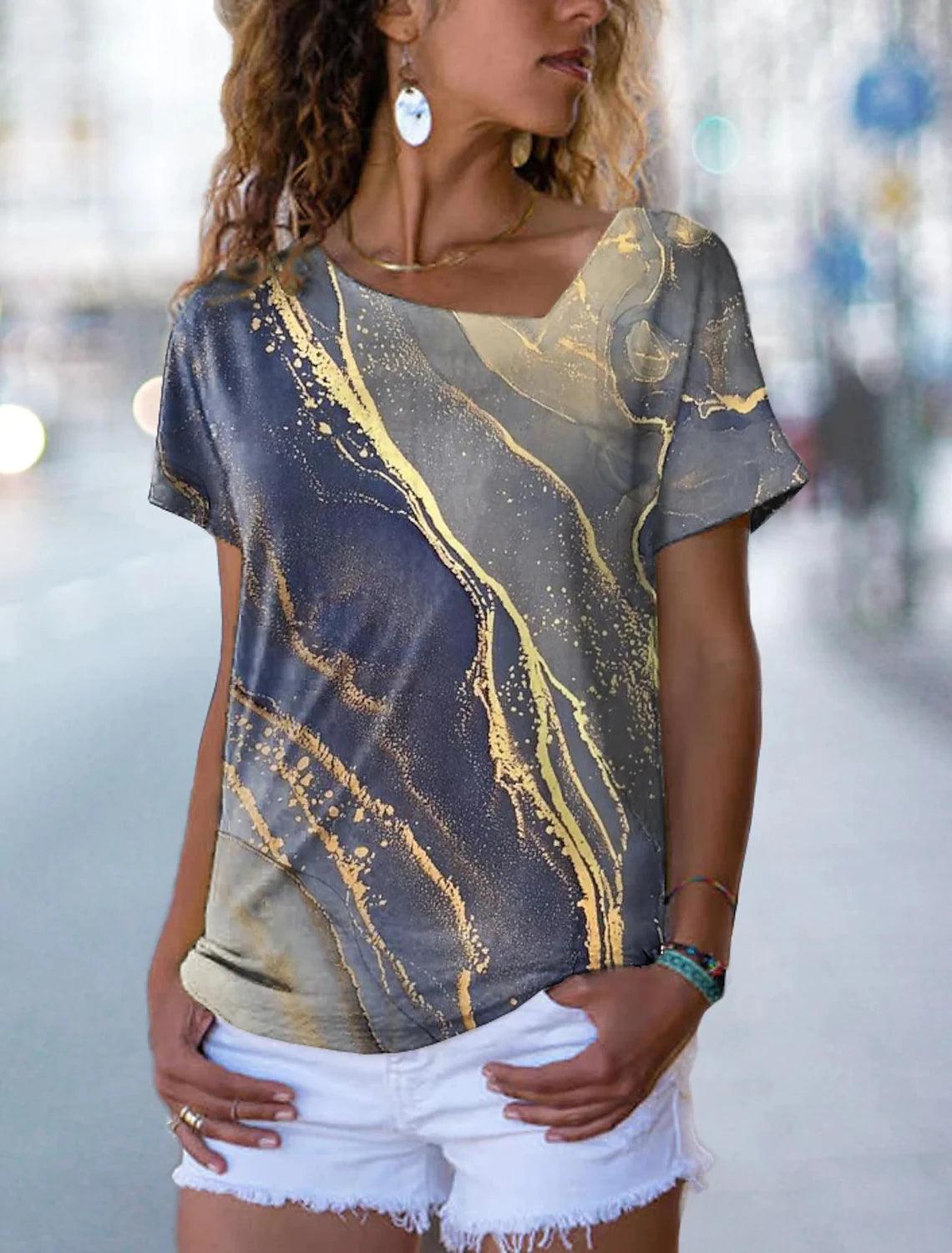 Women's T Shirt Graphic Print V Neck Basic Tops XS-8XL/3D Printing - MAXIME