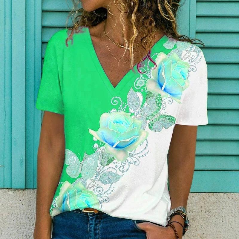 Women's T-Shirt Summer New Casual Short-Sleeved Flower - MAXIME