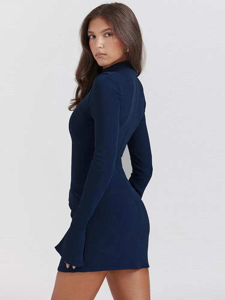 Maxime Elegant Dark Blue Commuting Mini Dress - MAXIME