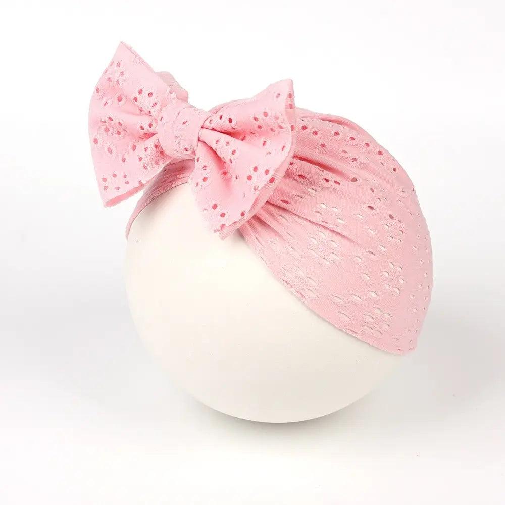 Maxime 3 Pcs Headdress Fetal Cap White Green Pink Children Baby Solid Color Breathable Hollow Out Porous Bow Fetal Cap - MAXIME