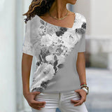 Women's Floral Painting T Shirt Rose Floral Print V Neck Basic Tops Short Sleeve T-shirt XS-8XL/3D Printing - MAXIME