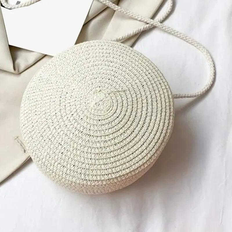 Maxime Minimalist Straw Bag Round Crossbody Purse Women Shoulder Vocation Style Handbag - MAXIME