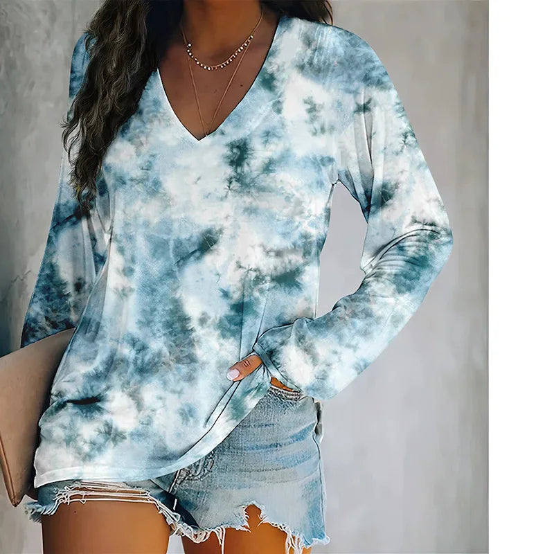 Women's Tops T Shirt Tee Leaves Print Floral Painting Sports Streetwear Print Casual V Neck Long Sleeve Basic Essential XS-8XL - MAXIME