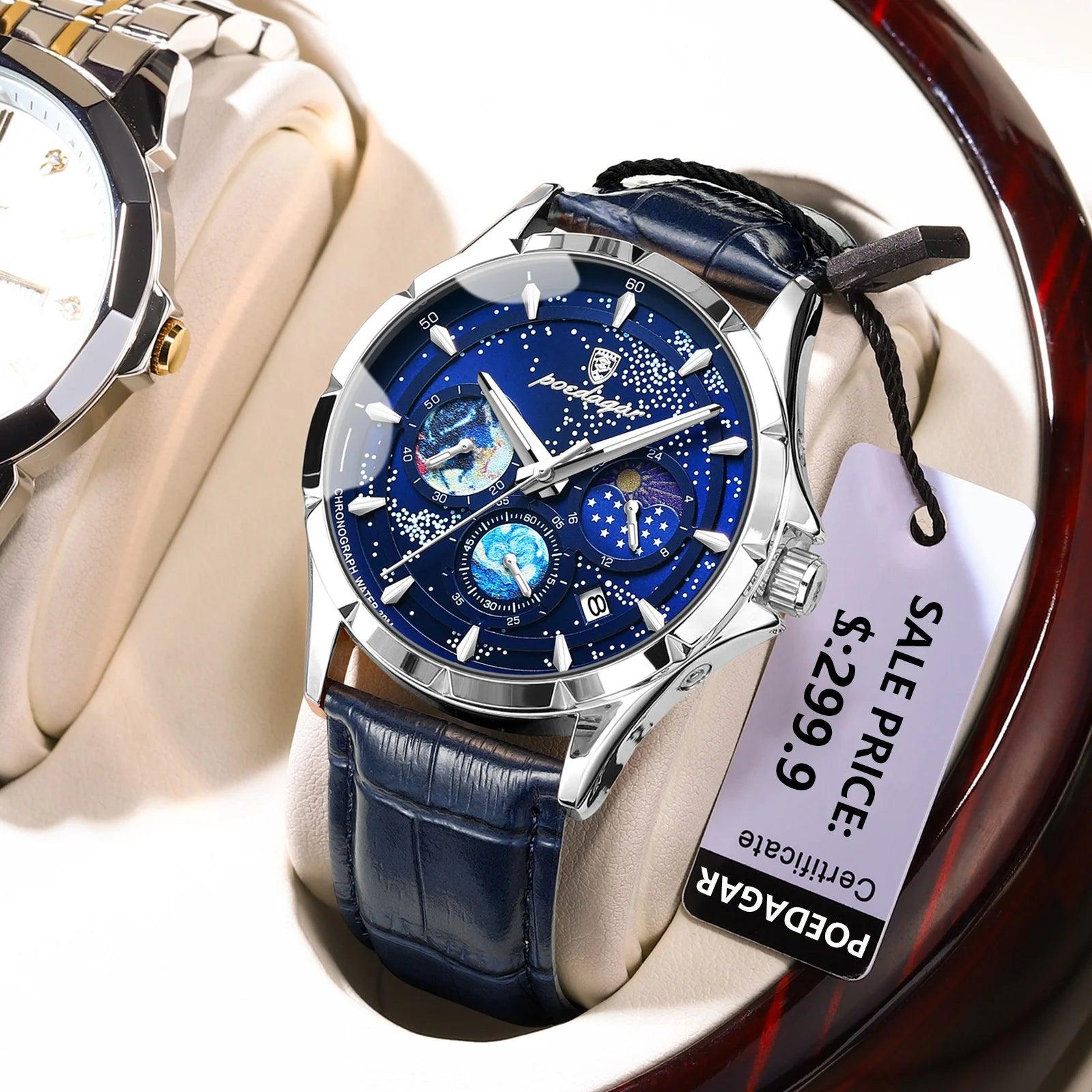 POEDAGAR Luxury Man Wristwatch Business Starry Sky Quartz Men - MAXIME