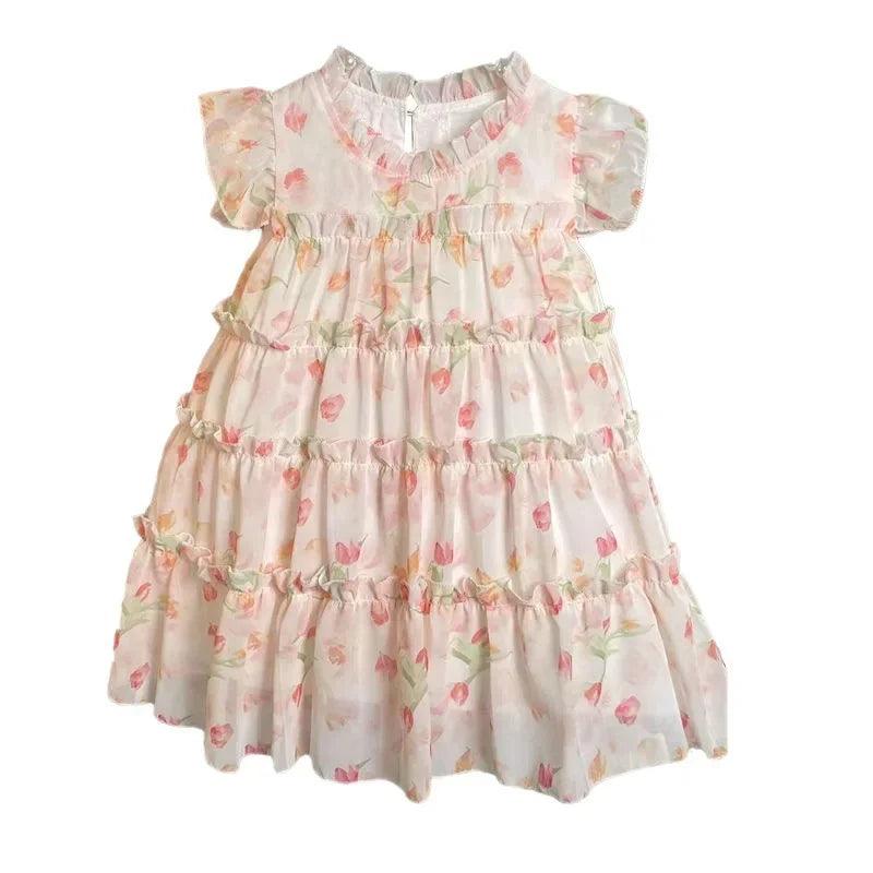 Children Girls Sleeveless Dress Summer Dress 2023 New Baby Super Fairy Floral Chiffon Girl Princess Dress - MAXIME