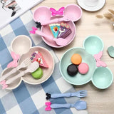 Maxime 3Pcs/set Cartoon Baby Bowl Tableware Set Wheat Straw Children's Dishes Kids Dinner Feeding Plate Bowknot Food Plate Spoon Fork - MAXIME