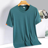 Men's Summer Ice Silk T-shirt Sweatshirt Round Neck Simple Running Fitness Suit Thin Breathable Quick Drying T - MAXIME