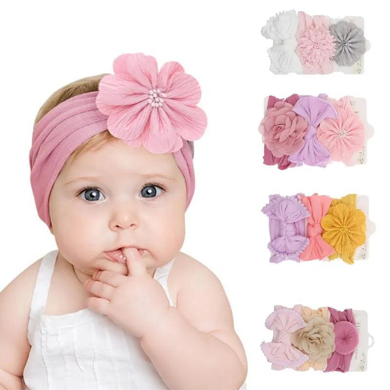 Maxime 3 Pcs Set Baby Nylon Headbands Elastics Handmade Headwrap for Baby Girls Newborn Infant Toddlers Kids - MAXIME