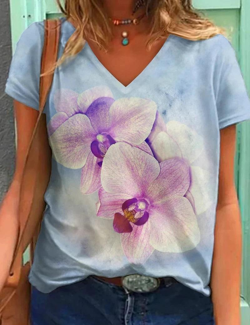 Women's T-Shirt Summer New Casual Short-Sleeved Flower - MAXIME