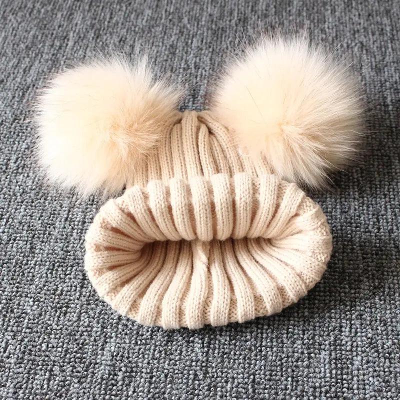 Maxime Cute Pompom Baby Hat Warm Winter Knitted Kids Baby Girl Boy Beanie Cap Solid Outdoor Infant Toddler Children Hat Bonnet - MAXIME