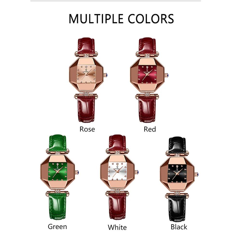 Luxury Quartz Watch Girl's Elegant Fashion Red Dial Waterproof Ladies Leather Watches - MAXIME