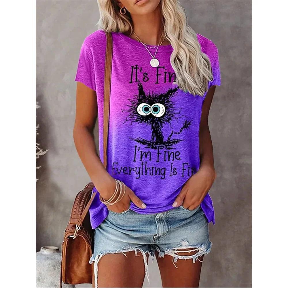 Summer New Women's Fashion T-shirt Round Neck Plus Size Shirt Tops 3D Printed Casual - MAXIME