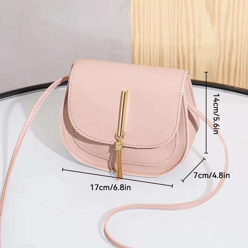 Maxime New Golden Tassel Double Layer Semi Circle Solid Color One Shoulder Saddle Bag Fashion Casual Women Small Bag - MAXIME